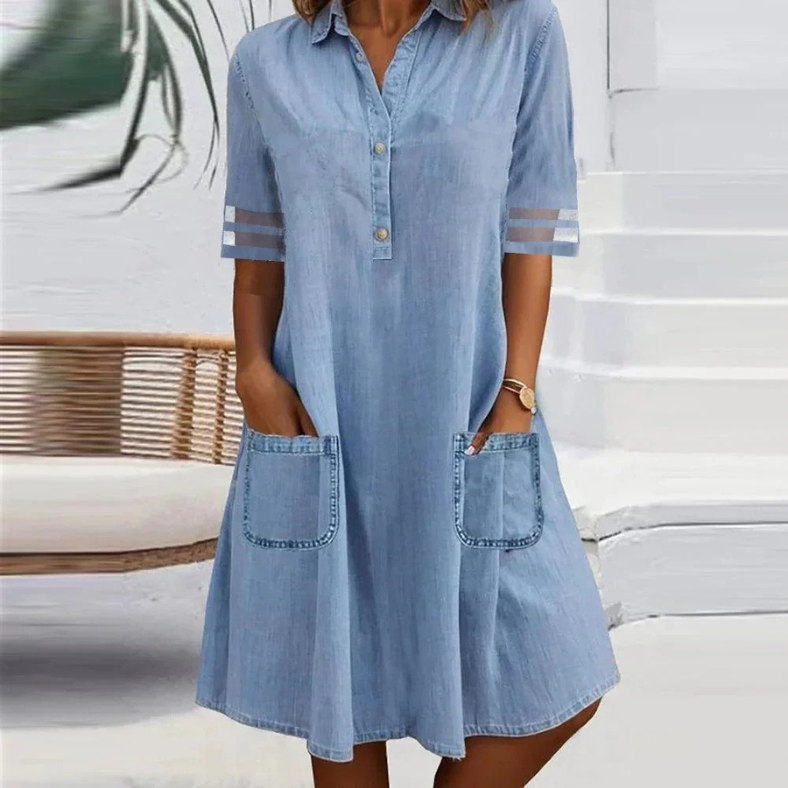 Jill - Denim Mini Jurk met Zijzakken