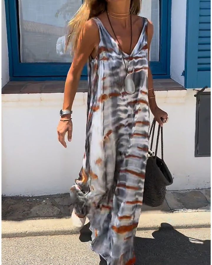 SORIA – Mouwloze jurk met tie-dye print